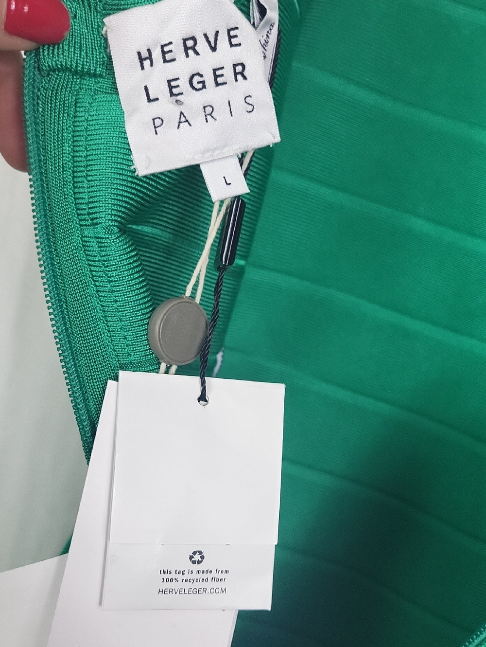 Herve Leger Green Textured Bandage Mini Dress. Size L - Picture 8 of 14